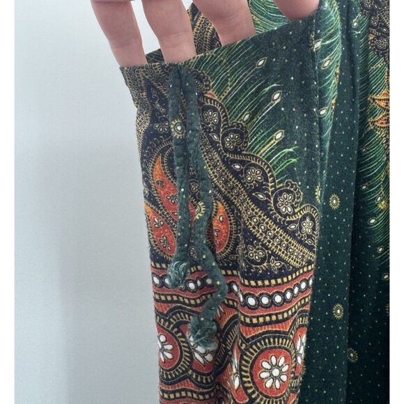 Boho Floral Peacock Harem Pants XXL Lounge Yoga Green Paisley Soft Aesthetic - Picture 3 of 11